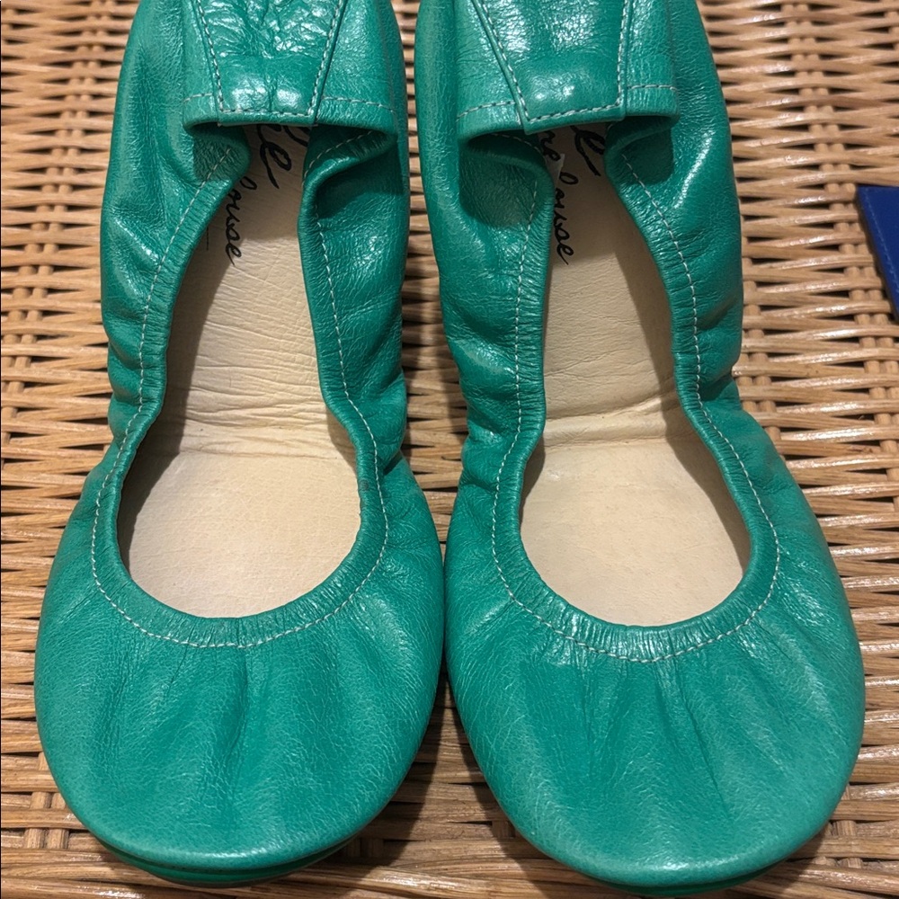 Green Leather Ballet Flats